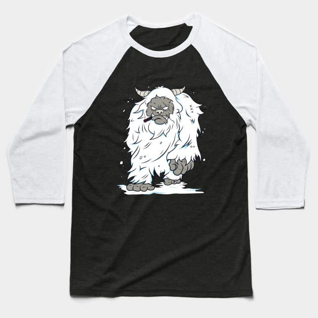 Snow Yeti White Bigfoot Baseball T-Shirt by Mako Design 